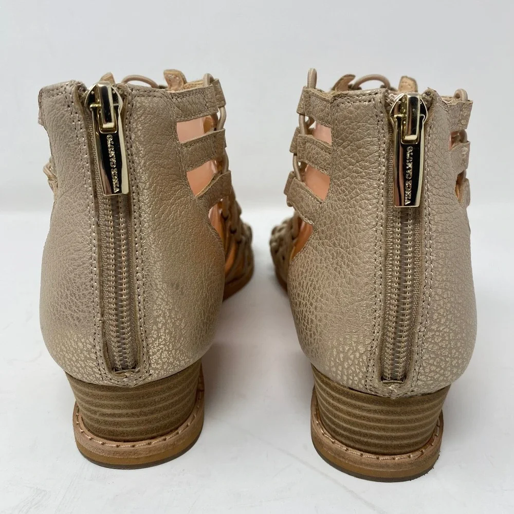 Vince Camuto Women 8W Richetta Gladiator Wedge Sandals Gold Leather Strappy Cage